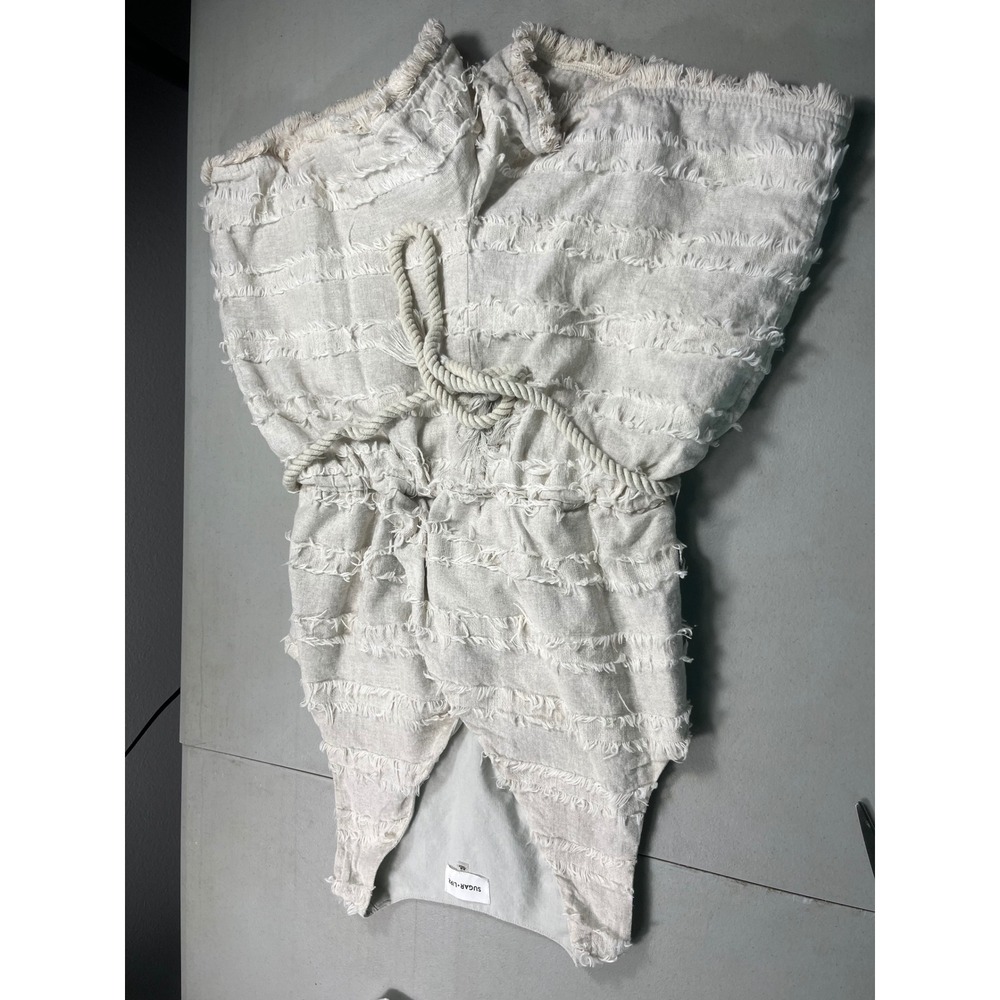 Sugar Lips Romper Womens XS Ivory Linen Blend Fringe Belted Boho Resort